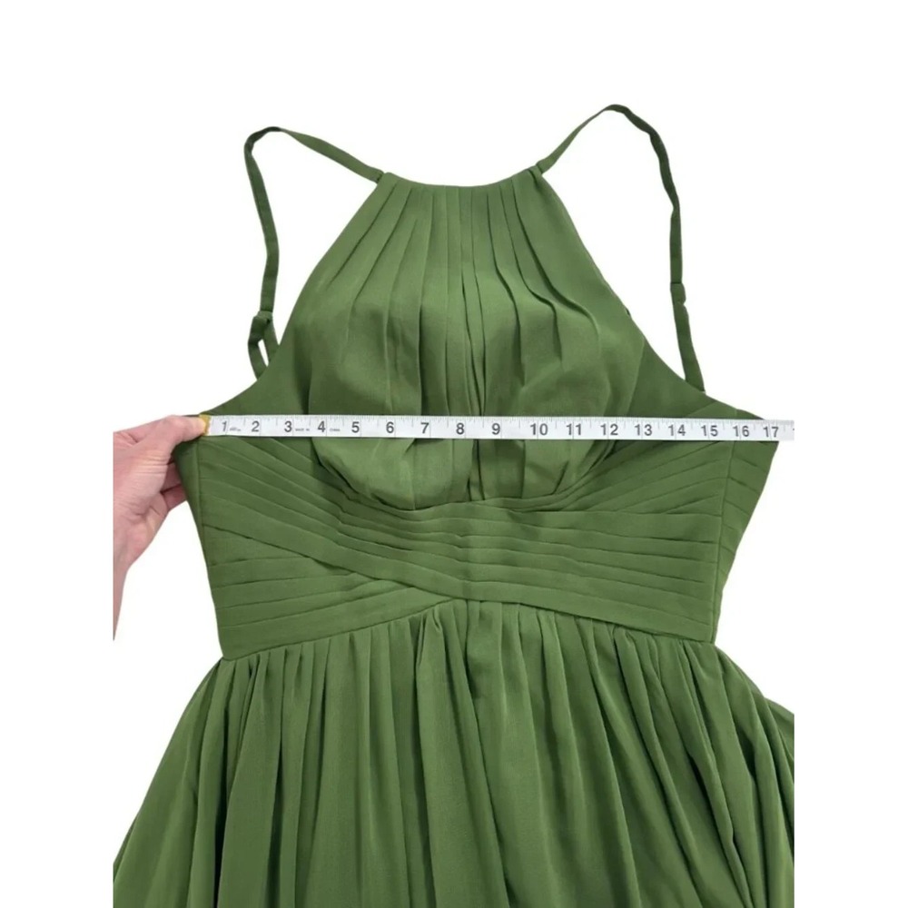 Forest Green Chiffon Halter Maxi Dress Size 2 Lace Up Formal Homecoming Prom - Picture 6 of 10